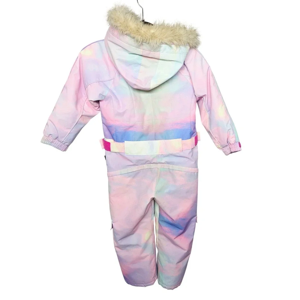 Blue Magic BLMG Snow Suit Kids 125 (7) Pastel Tie Dye Faux Fur Hood Ski OnePiece